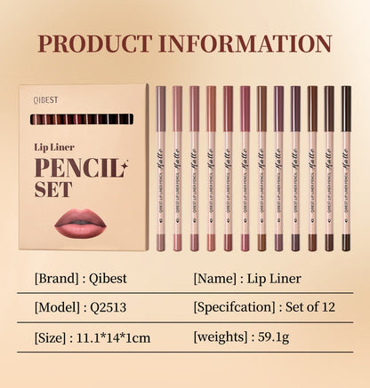 12-Color Matte Lipstick & Lip Liner Set (Wood-Cased)