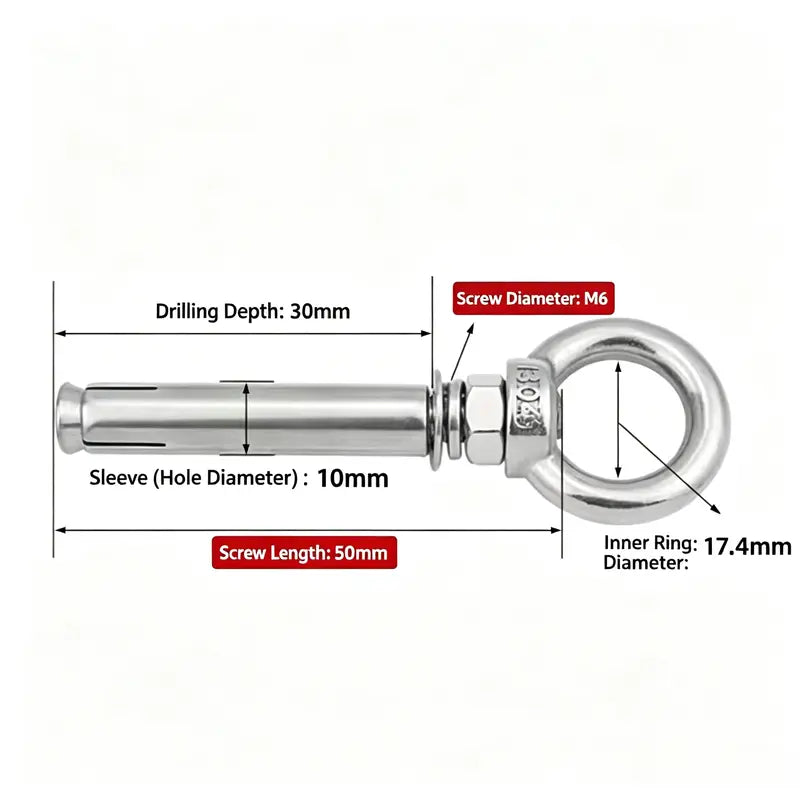 5-pack 304 Stainless Steel Wall Concrete Anchors Screw Expansion Bolts with Nuts Eye