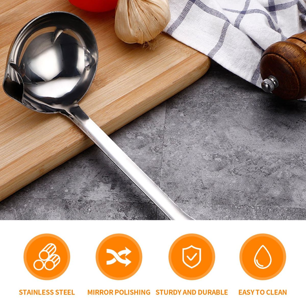 2Pcs Oil Separating Stainless Steel Soup Ladle,Grease Trap Long Spoon