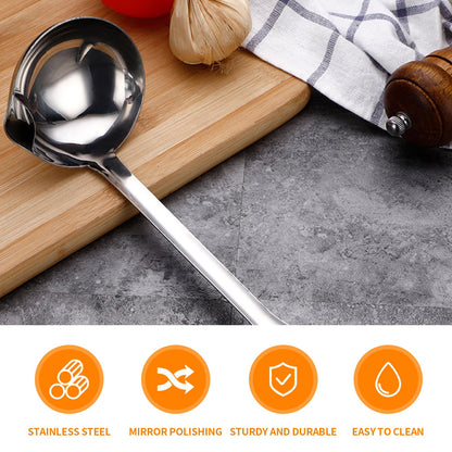 2Pcs Oil Separating Stainless Steel Soup Ladle,Grease Trap Long Spoon