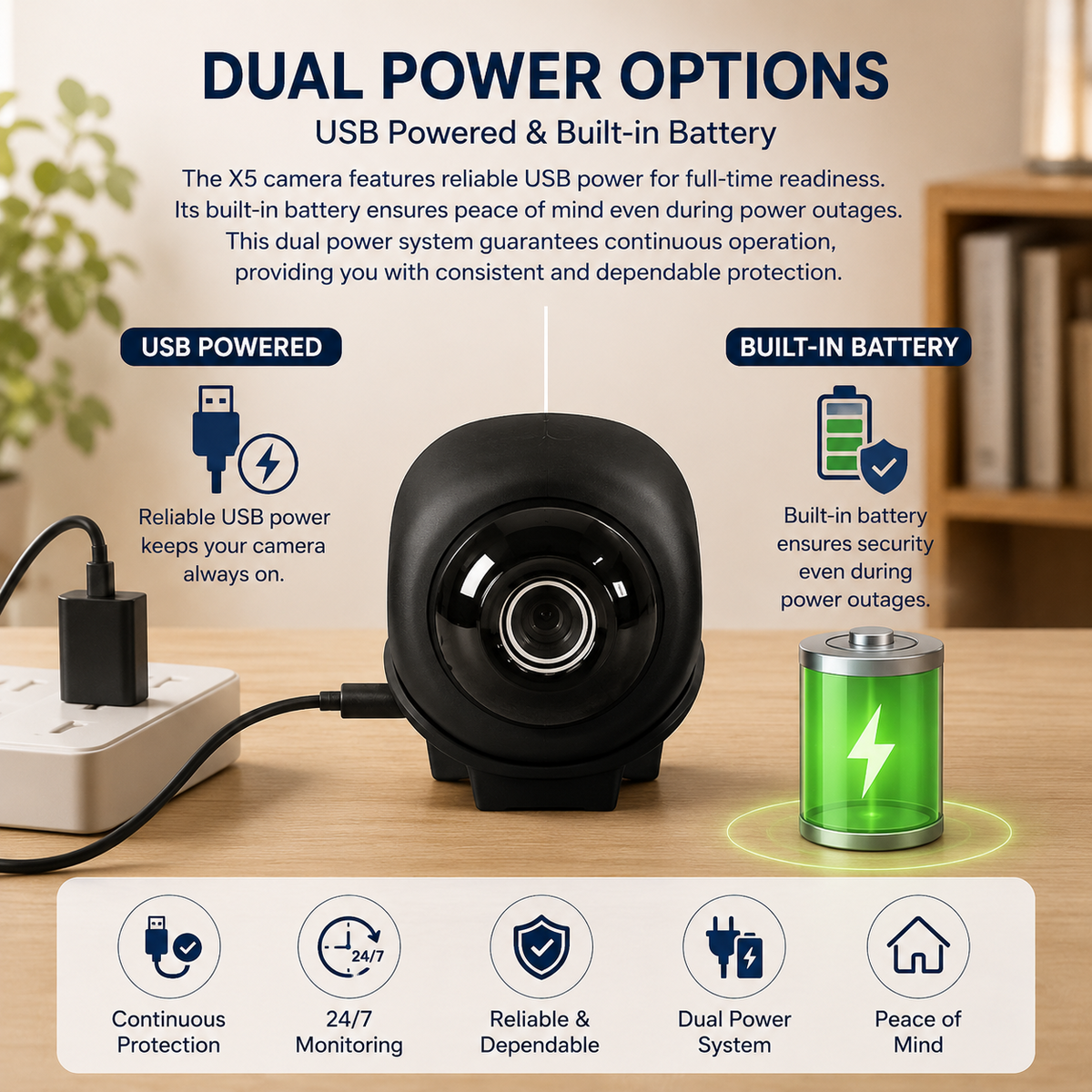 X5 Wireless Home Security Camera -720P HD Wi-Fi Dual-Use Monitor