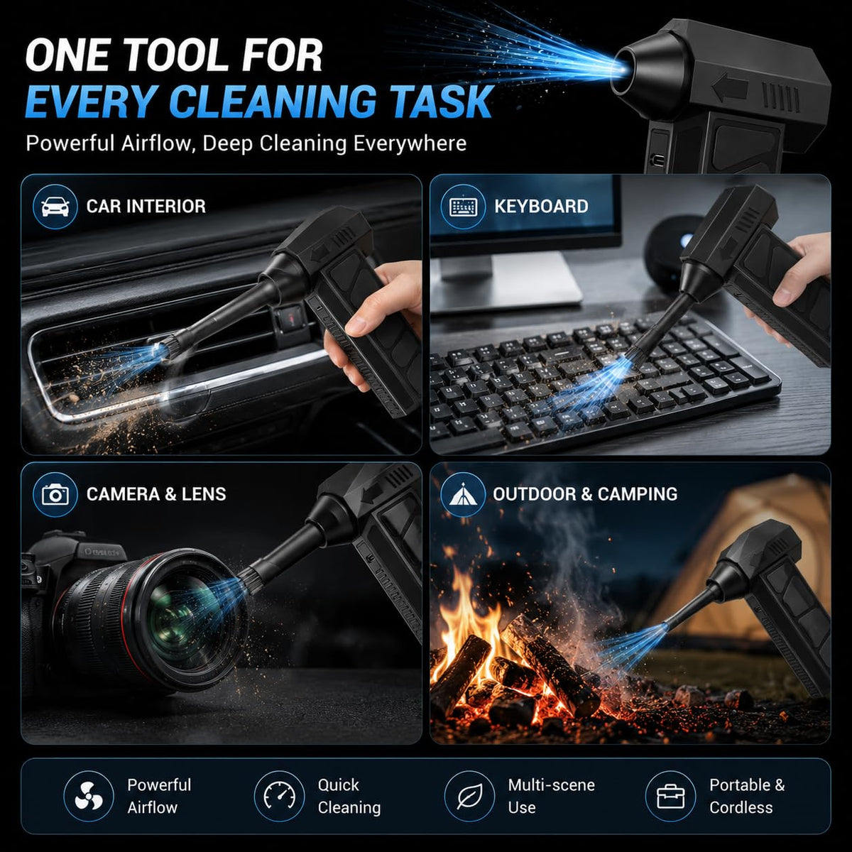 Handheld Powerful Cordless Electric Compressed Air Duster -130000RPM Super Power Turbo Jet Fan