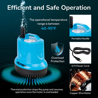 580GPH Submersible Water Fountain Pump, 60W Small Sump Pump with 9FT High Lift
