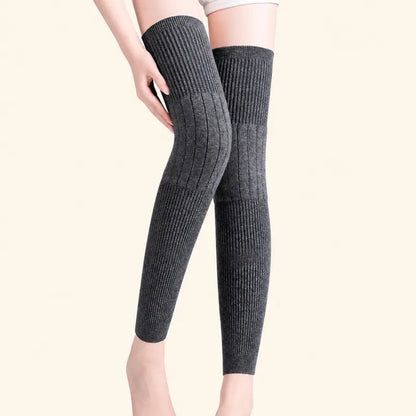 A Pair Elastic Long Knee Pads Thick Wool Lining for Leg Protection