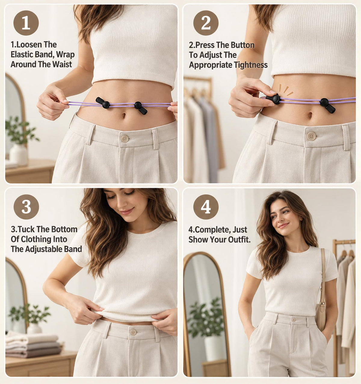 5-Piece Set of Hem-Cinching Straps, Adjustable Hem Straps for Women’s Shirts