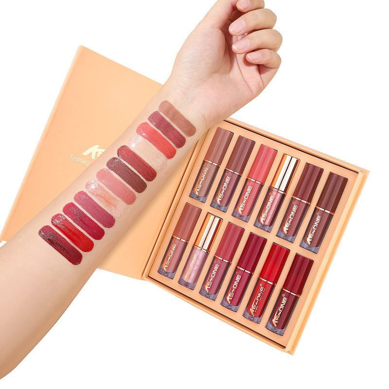 12 Colors Matte Velvet Lip Gloss Set, Waterproof Long Wearing Liquid Lipstick Lip Stain Set
