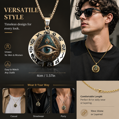 Egyptian Eye Round Glass Pendant Necklace