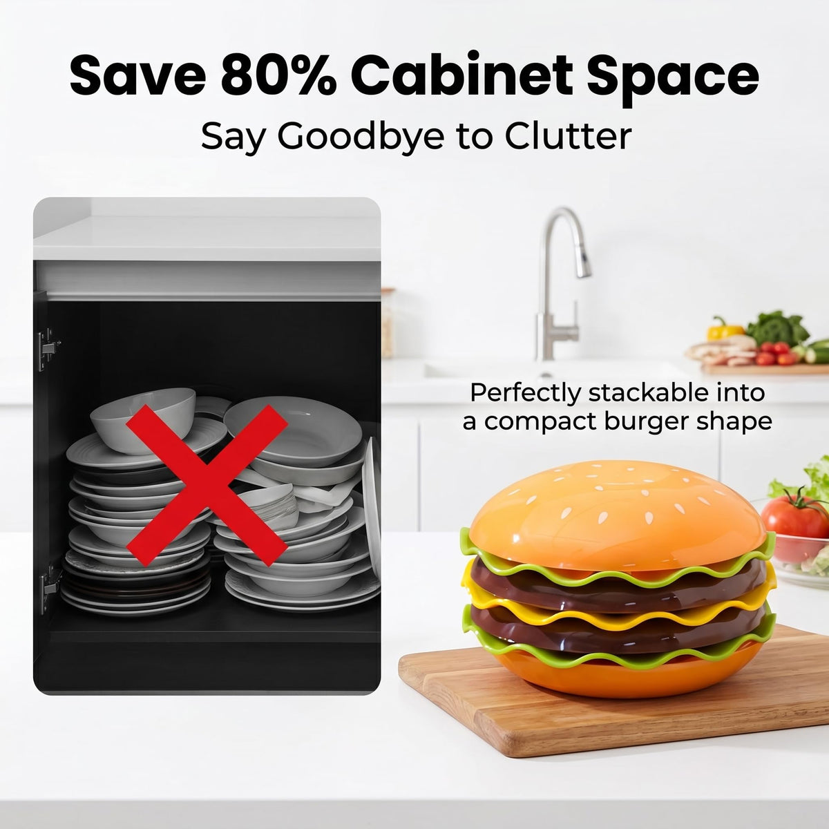 7-Piece Hamburger Shaped Stackable Plates Set