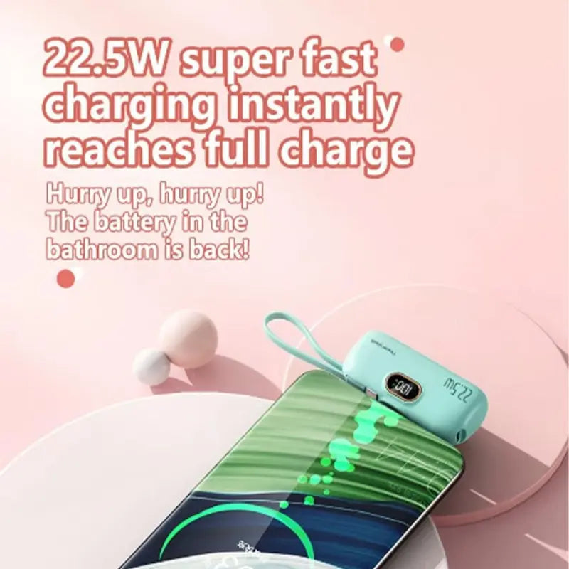 Pocket-Sized 5000mAh Power Bank, 22.5W Android & iPhone Fast Charge, Type-C & USB-A