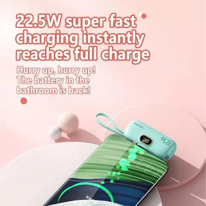Pocket-Sized 5000mAh Power Bank, 22.5W Android & iPhone Fast Charge, Type-C & USB-A