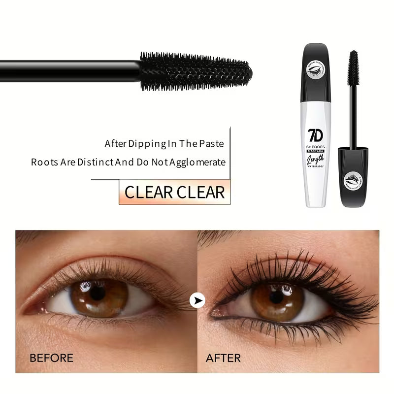 2Pcs 7D Fiber Black Mascara, Natural Lengthening Mascara,Waterproof and Smudge-proof
