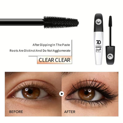2Pcs 7D Fiber Black Mascara, Natural Lengthening Mascara,Waterproof and Smudge-proof