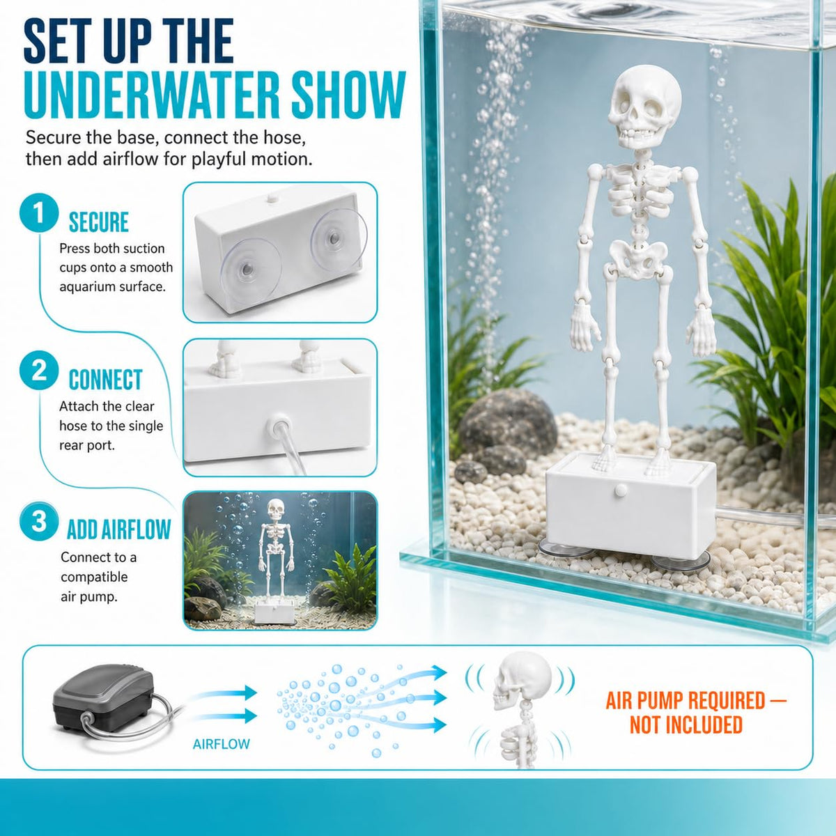 Luminous Dancing Skeleton Aquarium Bubbler Halloween Fish Tank Ornament