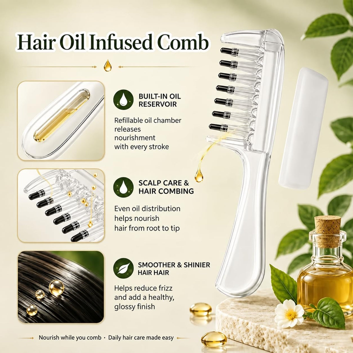 Wide Tooth Comb with Oil Applicator Hair Care,Scalp Applicator Tool