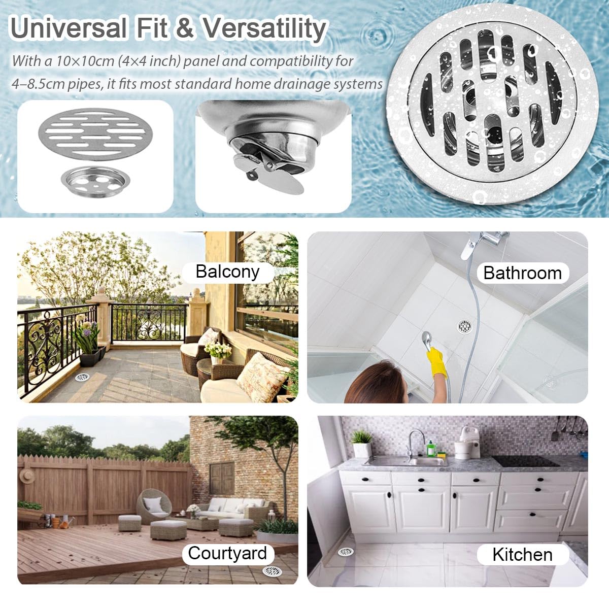Odor Proof Multi- Purpose Shower Drain, Grate Cover, for Kitchen Balcony Bathroom and Washroom