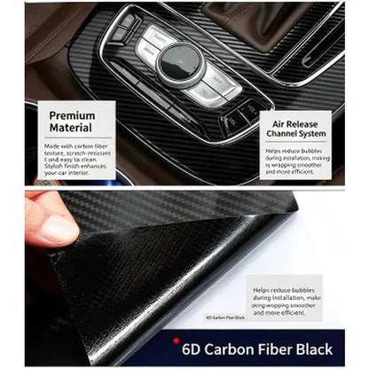 6D Carbon Fiber Viny Wrap Roll Self Adhesive Film, Bubble Free Air Release Technology DIY Wrap Film 11.81 x 39.37 in