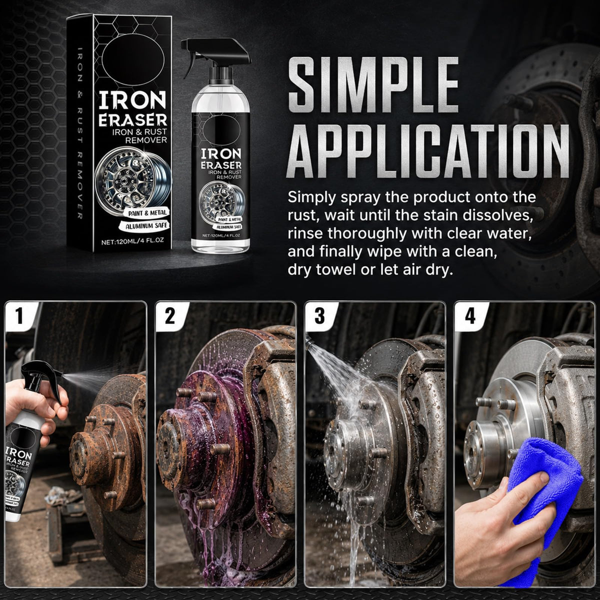 120ml Fast Iron and Rust Remover Spray for Cars, Wheels, Paint and Metal