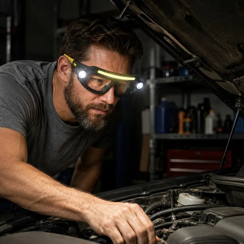 Hand-Wave Sense Long-Battery LED Headlamp Glasses, Rechargeable Type-C USB Charging