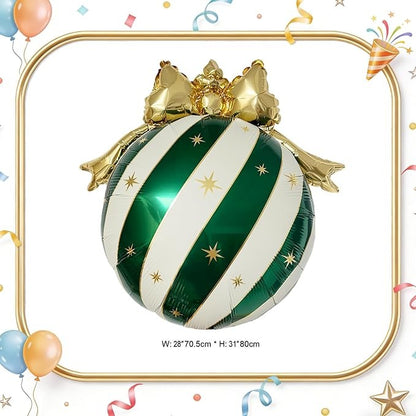 10Pcs Christmas Bow Ornament Foil Balloons Set, Red Green Gold White Striped Bauble Balloons