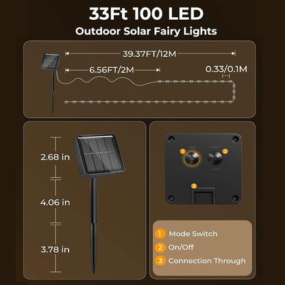 Solar Outdoor LED Waterproof String Sights 2 Packs