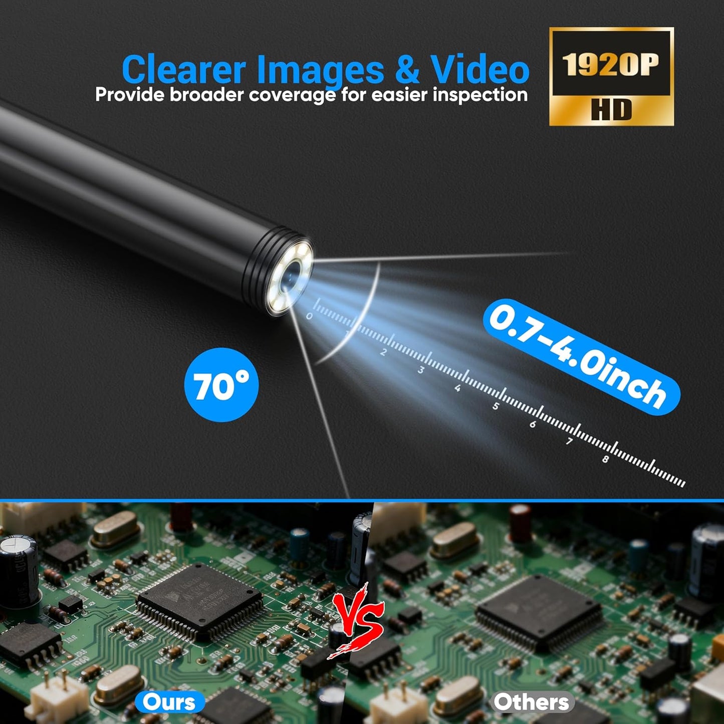 Endoscope Camera with Light,1920P HD Borescope with 6 Adjustable LED Lights, IP67 Waterproof Inspection Borescope