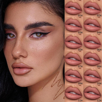 12-Color Matte Lipstick & Lip Liner Set (Wood-Cased)