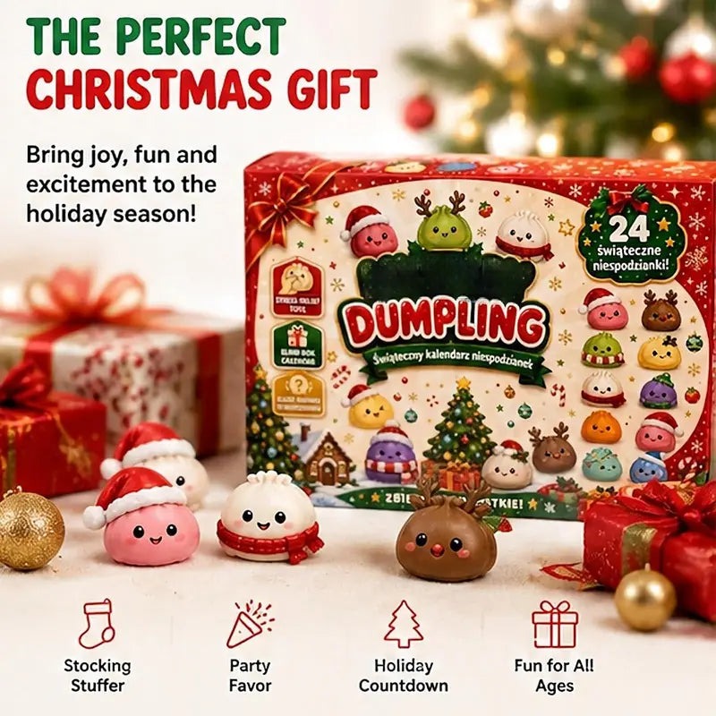 2026 Christmas Mini Squishies Advent Calendar,24-Day Dumpling Squishy Toy Countdown Calendar with Glitter Squeeze Toys