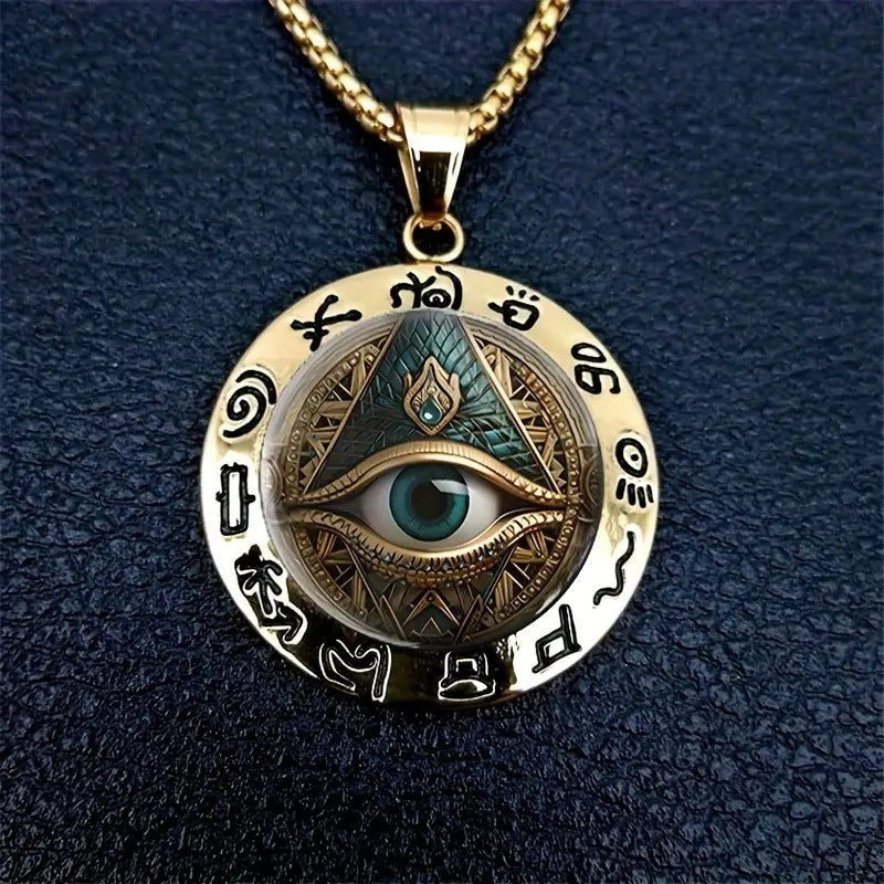 Egyptian Eye Round Glass Pendant Necklace