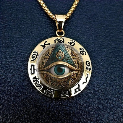 Egyptian Eye Round Glass Pendant Necklace