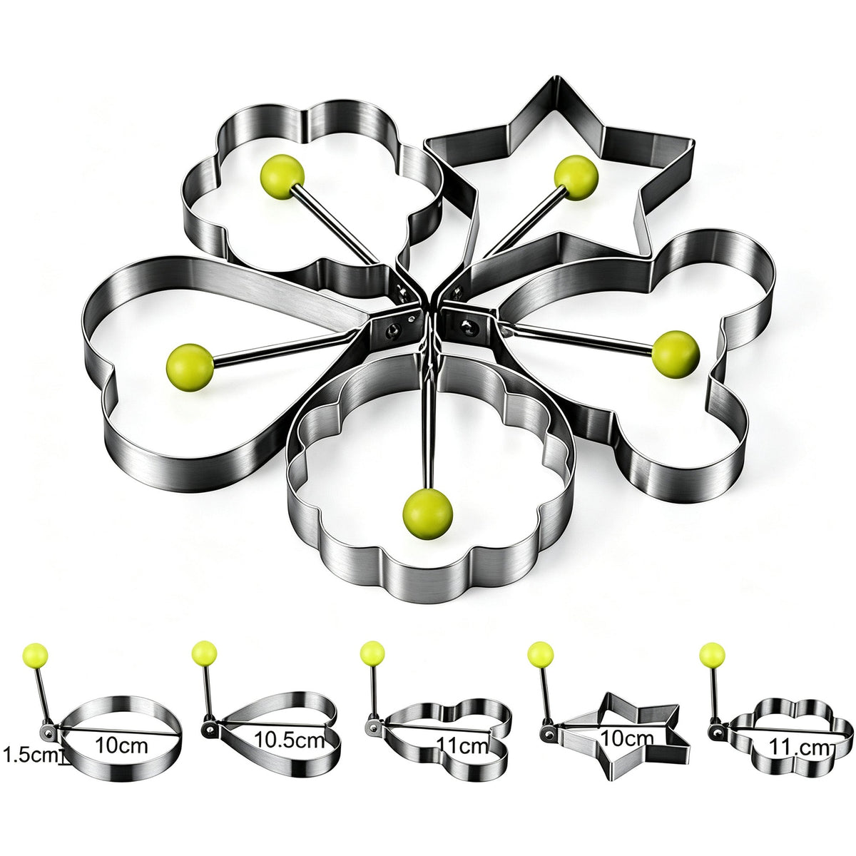 5 Pack Stainless Steel Egg Molds, 3.5 Inch Different Shape Silver Egg Ring Molds
