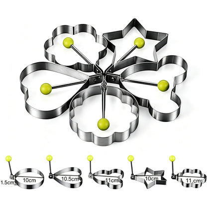 5 Pack Stainless Steel Egg Molds, 3.5 Inch Different Shape Silver Egg Ring Molds
