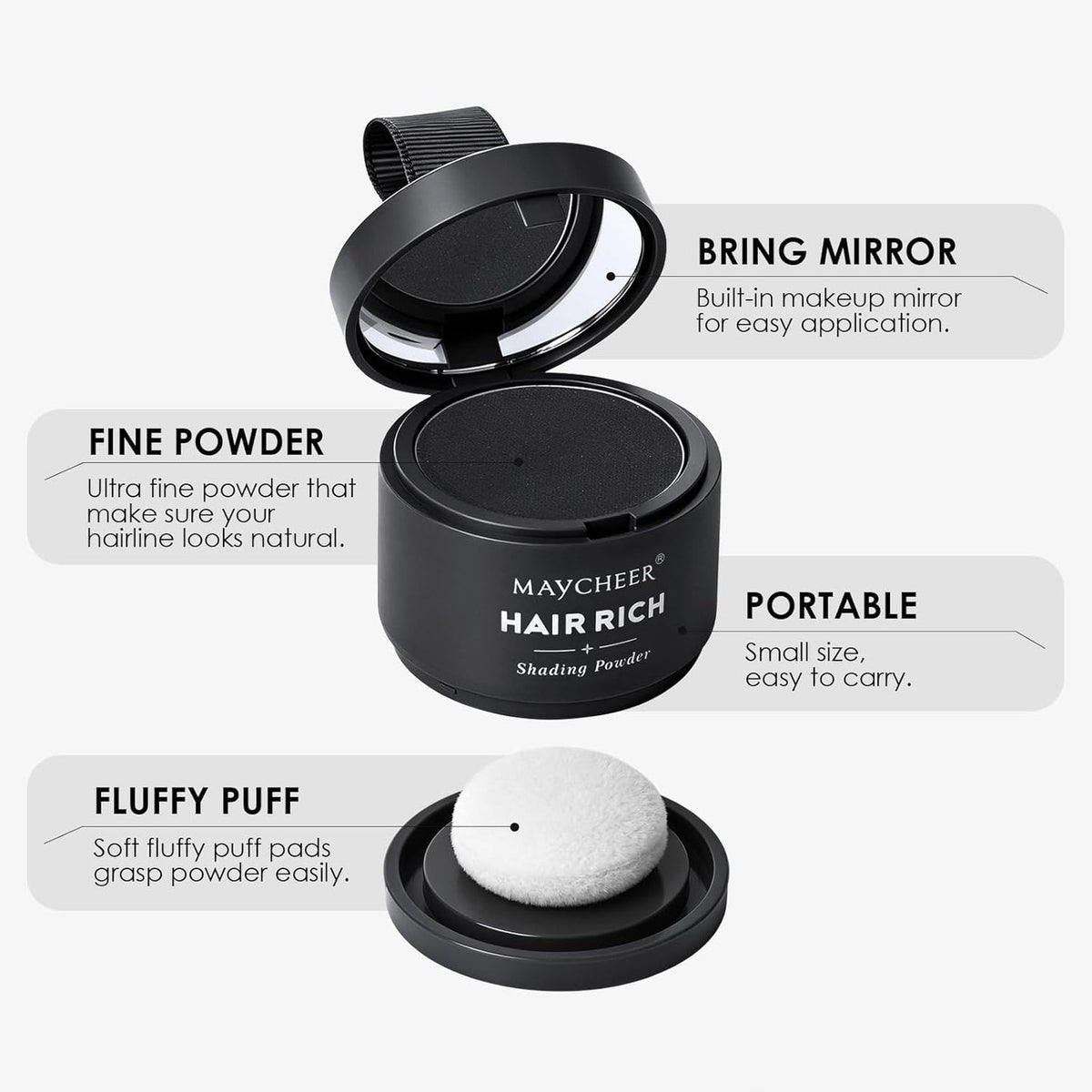 Root Cover Up Hairline Shadow Powder, Touch Up Quickly Conceals Gray Hair