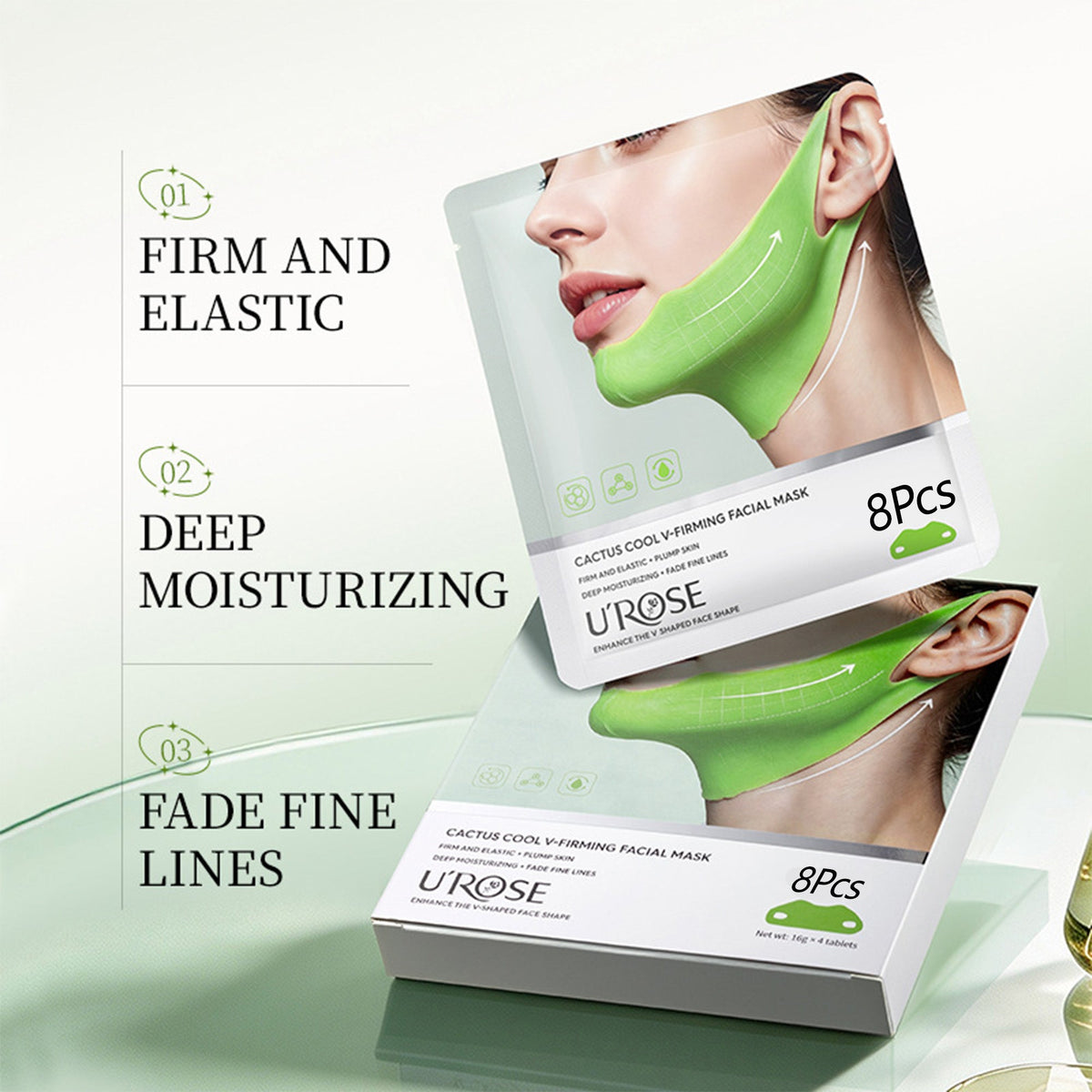 8Pcs V Line Lifting Mask Cactox Collagen Double Chin & Jawline Lifting Band