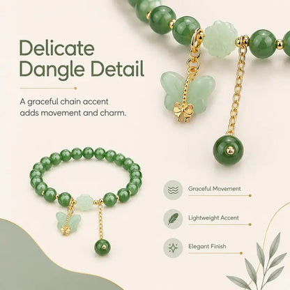 Lucky Green Dongling Jade Butterfly Charm Bracelet - Symbolism of Prosperity Blessing Crystal Pendant