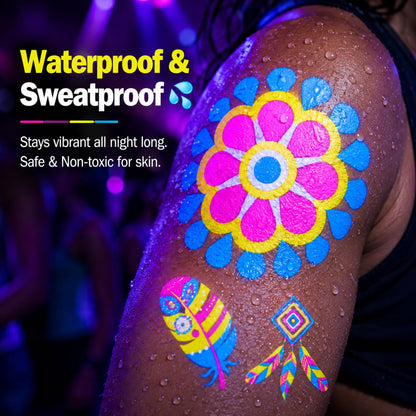20 Sheets Glow in the Dark UV Blacklight Temporary Tattoos for Adults & Teens