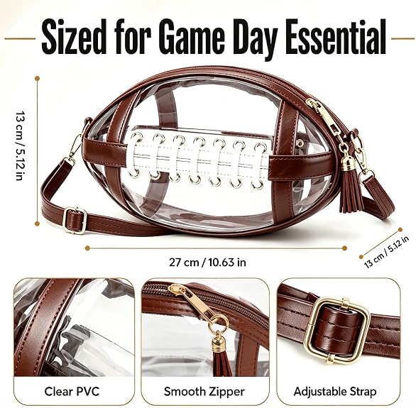 Clear Football-Shaped Crossbody Bag- Stylish Transparent Shoulder Purse