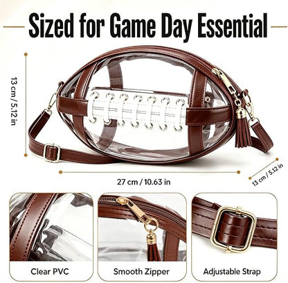 Clear Football-Shaped Crossbody Bag- Stylish Transparent Shoulder Purse