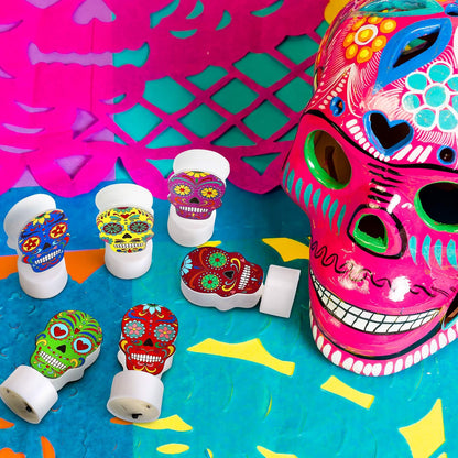 6 Pcs Day of Dead LED Flameless Candles Skull Sugar Decor