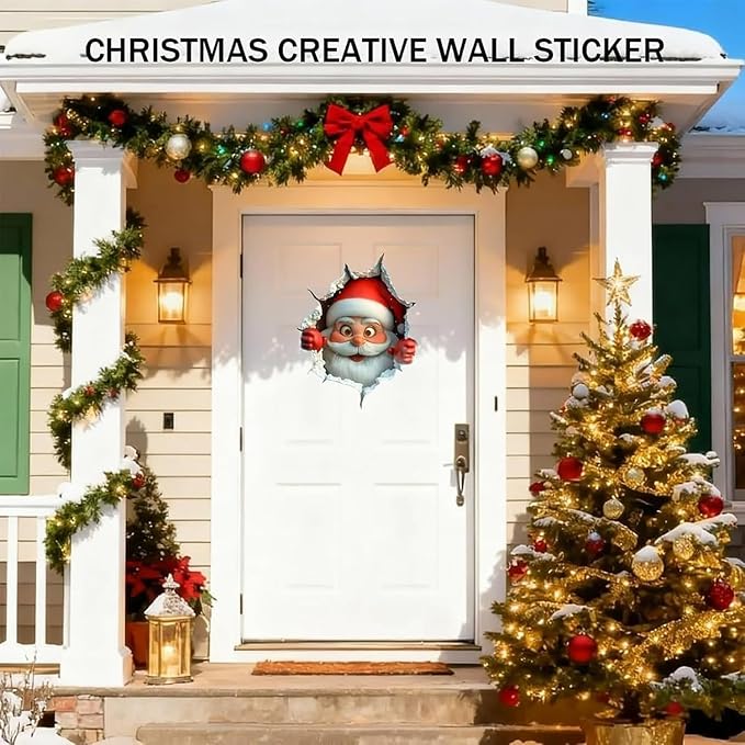 3Pcs Creative Christmas Santa Wall Stickers,Removable 3D Santa Wall Decal