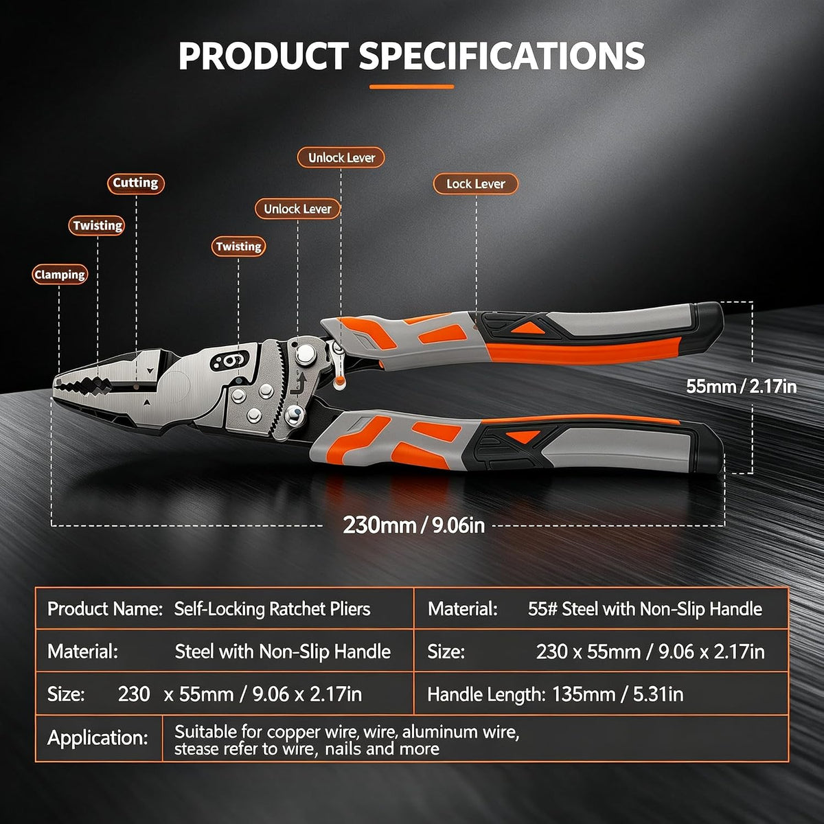 Multifunctional 9-inch Ratcheting Self-Locking Locking Pliers – 4-in-1 One-Handed Operation Tool