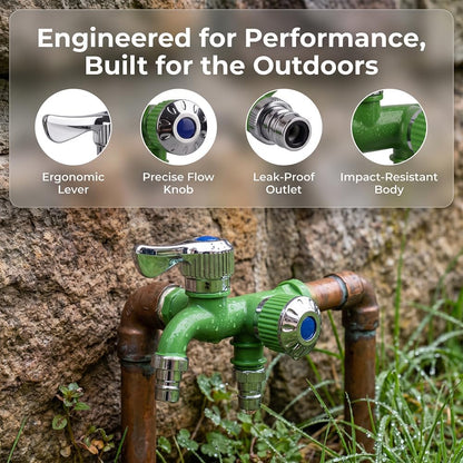 2-in-1 Outdoor Garden Water Faucet,1 Inlet 2 Outlet  Water Hose Outlet Hose Valve