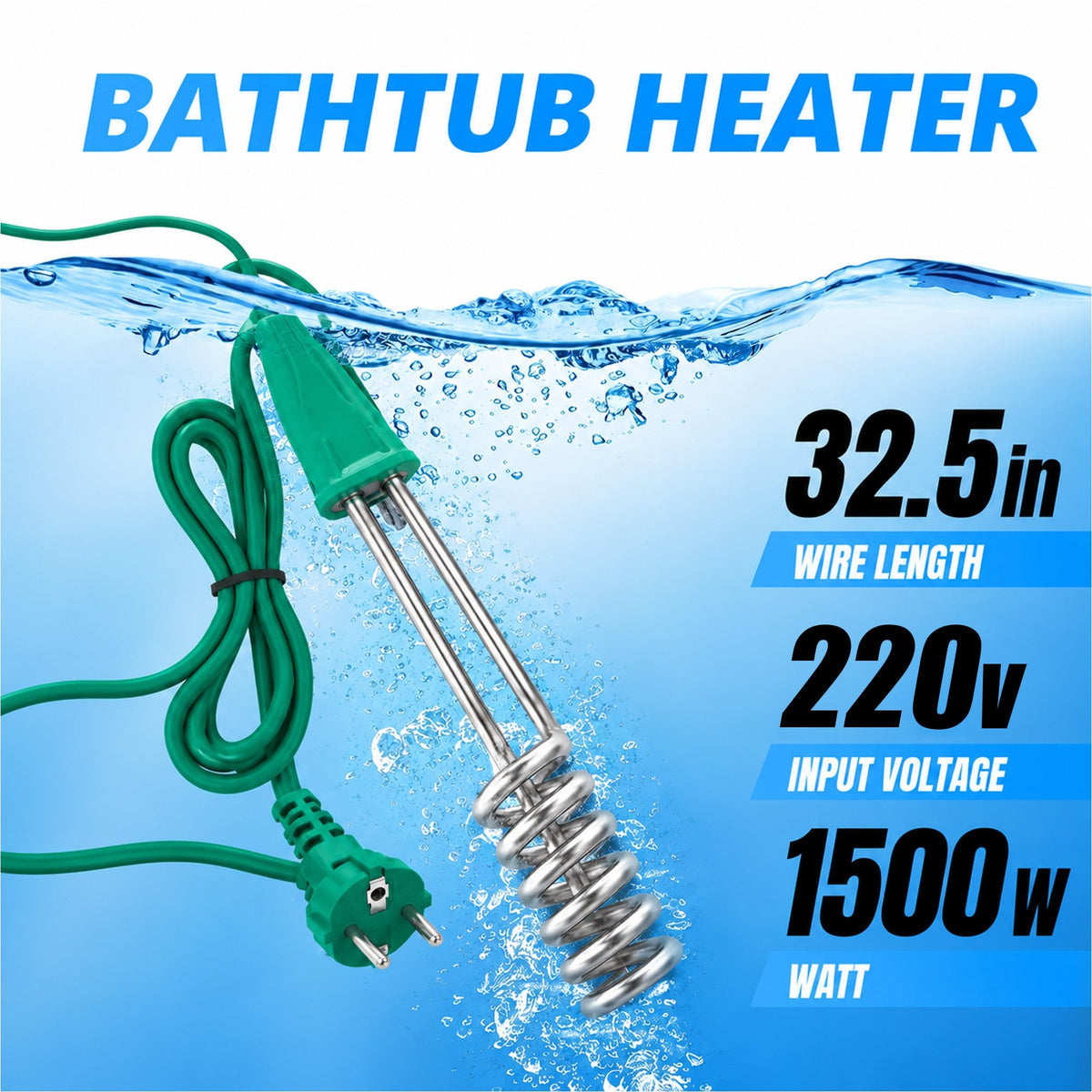 1500W Rapid Immersion Heater, Suitable for Camping and Heating Water in Buckets