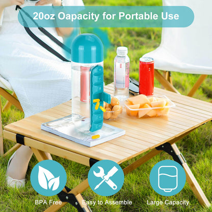 2 in 1 Pill Box Cup Organizer with Water Bottle, 7 Day Pill Organizer Case, 600 ML Daily Medicine Storage Box