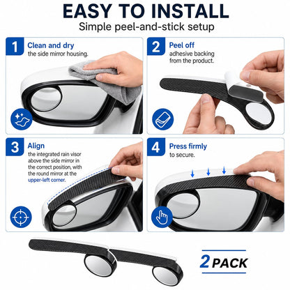 2 PCS HD Car Blind Spot Mirrors with Rain Guard, 2-in-1 Adjustable Carbon Fiber Rain Cover