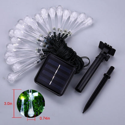 16.4FT Water Drop Solar String Lights, Outdoor Waterproof 20 LED