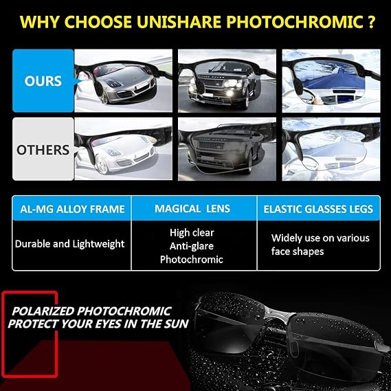 Polarized Photochromic Sunglasses for Day and Night,UV 400 Clear Visionfor Driving Cycling Outdoor