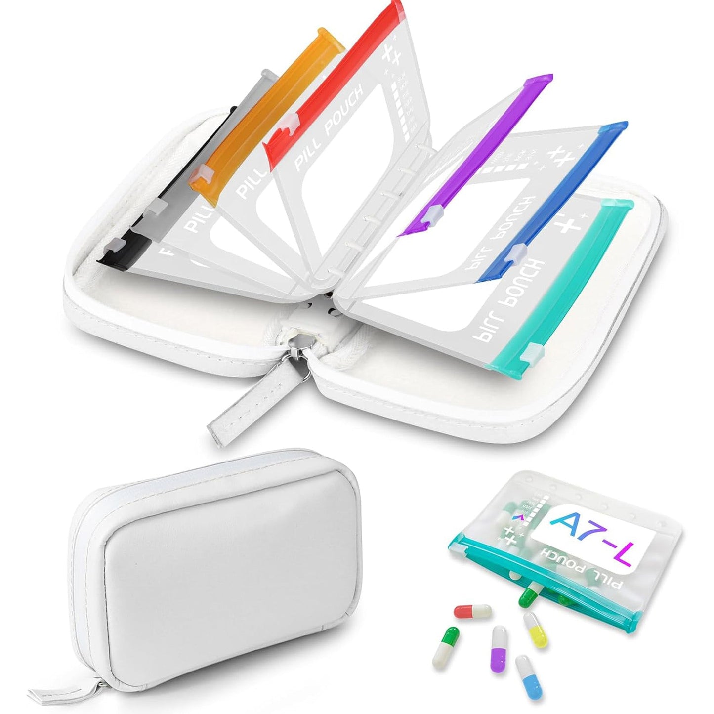 A8 Waterproof Pill Pouch Set with 14 Color-Coded Medicine Pouches