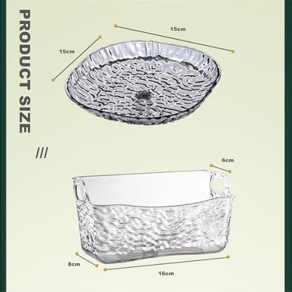 8Pcs Dinner Plates Set with Draining Rack ,Transparent Dinner Dishes Water Ripple Salad Plate