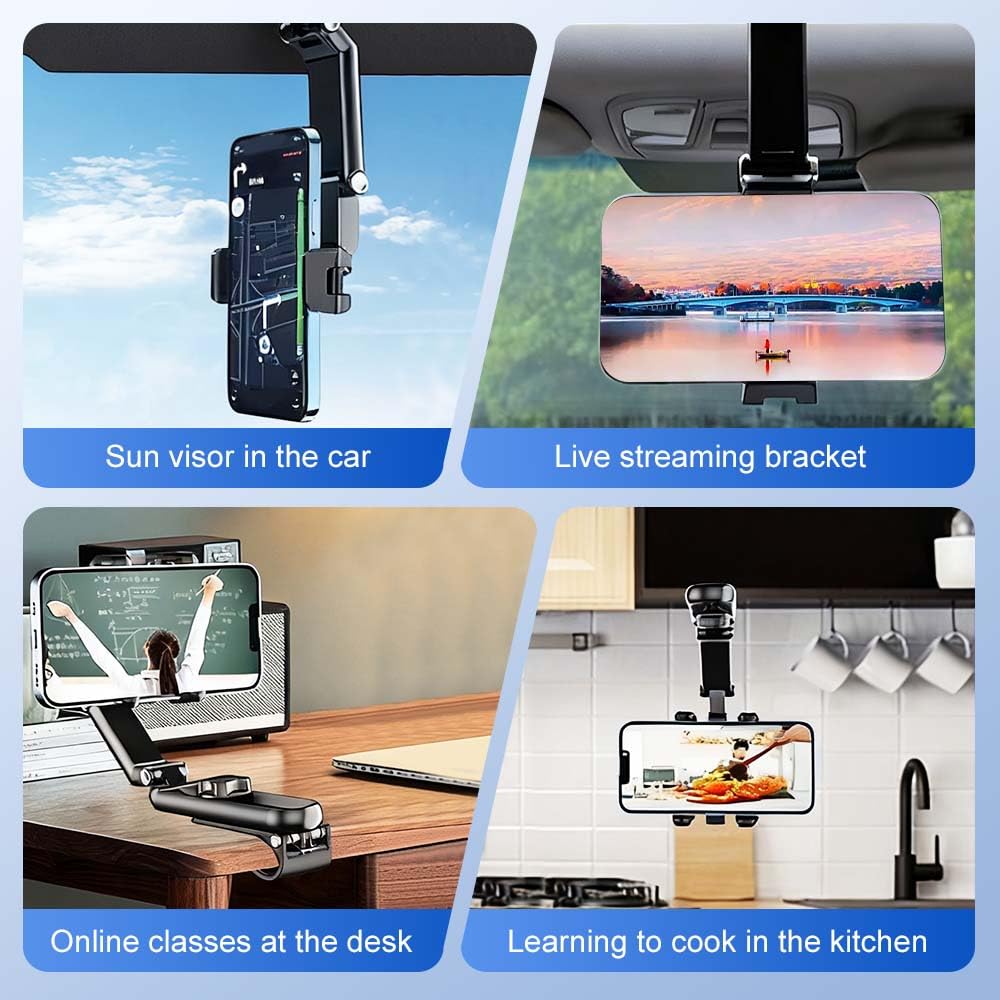 Sun Visor Phone Holder,Universal 360 Degree Rotating Retractable Phone Mount