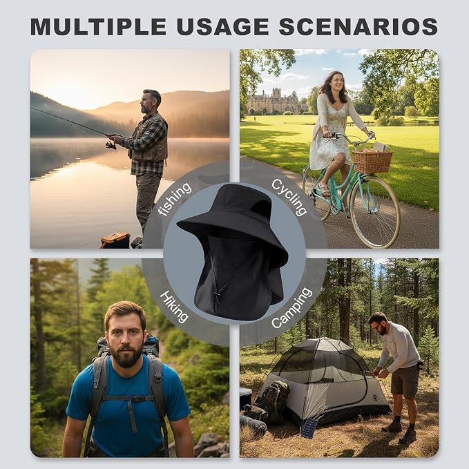 Sun Hats with Neck Flap for Men Women UV Protection Fishing UPF 50+Breathable Wide Brim Bucket